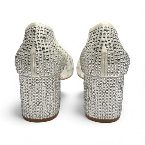 Silver Rhinestone Mesh Heels Women’s Block Wedding Shoes EU 38 / US 7.5 - Picture 10 of 14